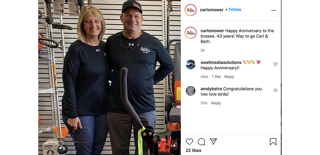 Carl's Mower and Saw Instagram anniversary